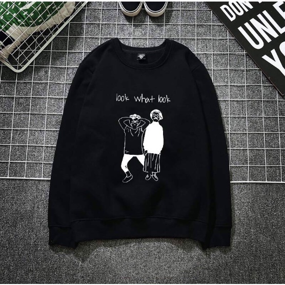 Áo thu đông nam nữ đôi Unisex form rộng 2 màu đen trắng N373