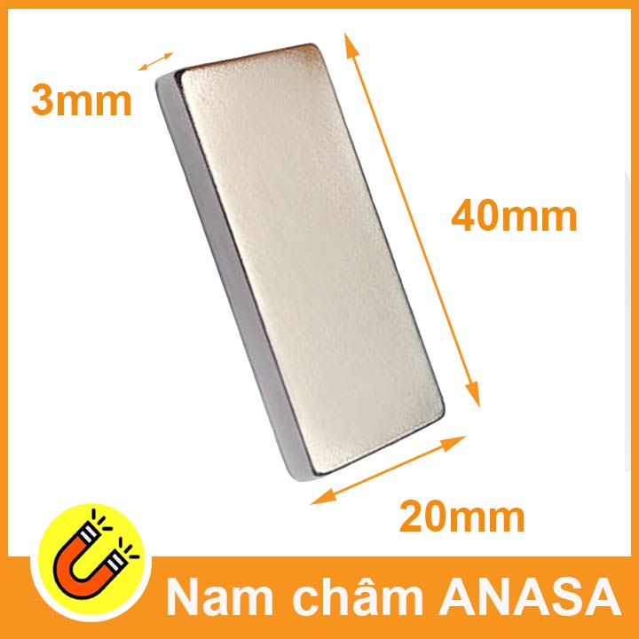 Nam châm siêu mạnh chữ nhật viên 40x20x3mm Giá 1 viên
