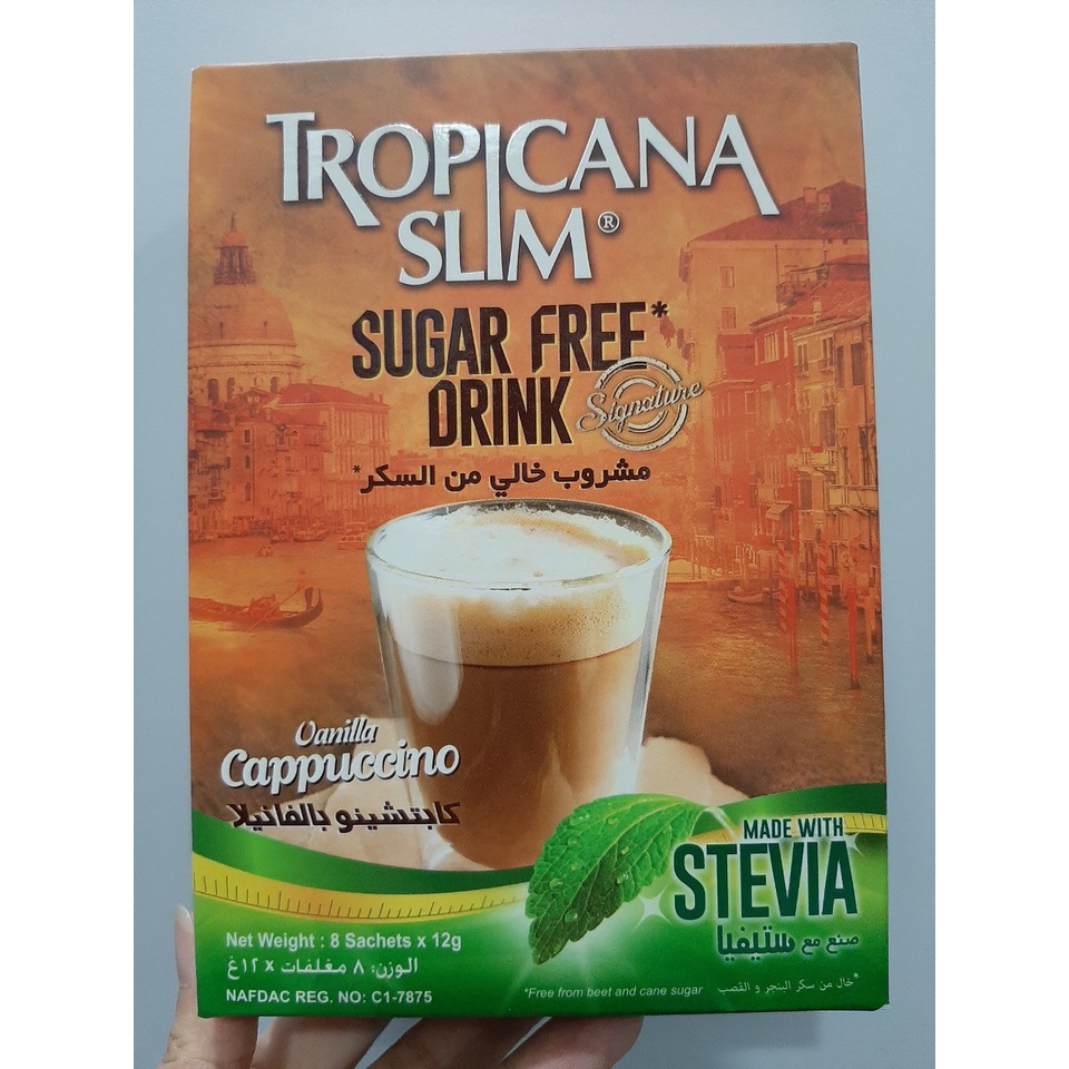 Cafe Ăn Kiêng vị Cappuccino Không Đường Chiết Xuất Từ Lá Cỏ Ngọt Tropicana Slim - Nhập Khẩu Indonesia