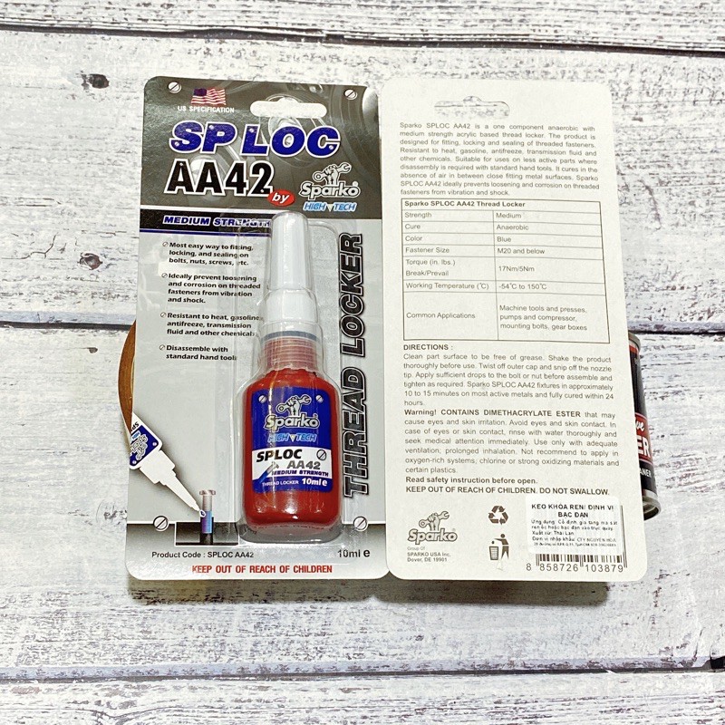Keo khoá ren ốc, định vị bạc đạn, cố định ren ốc hiệu Sparko Sploc AA42 chất keo màu xanh