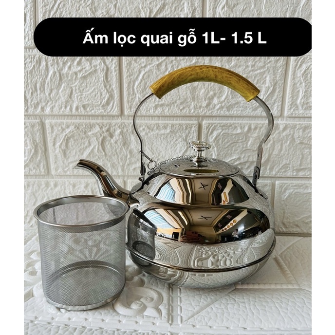 Ấm nấu có lọc inox 304 quai giả gỗ cao cấp