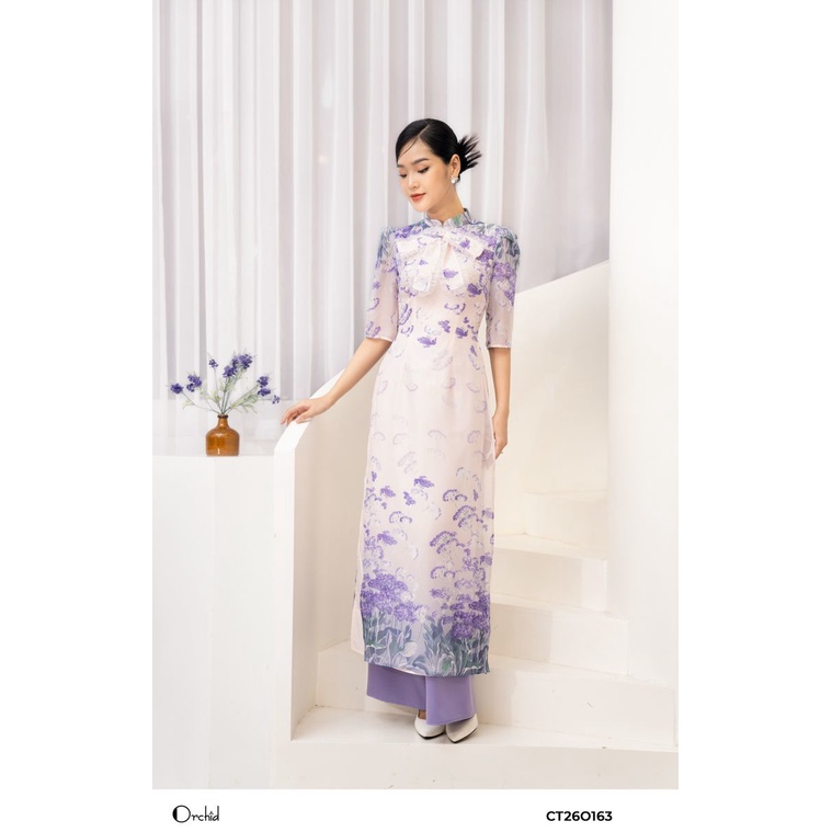 Bộ Áo Dài Tơ Tím Orchid Thiết Kế Cổ Truyền Thống Tay Lỡ Bồng Nhẹ Dịu Dàng Nữ Tính -  CT26O163