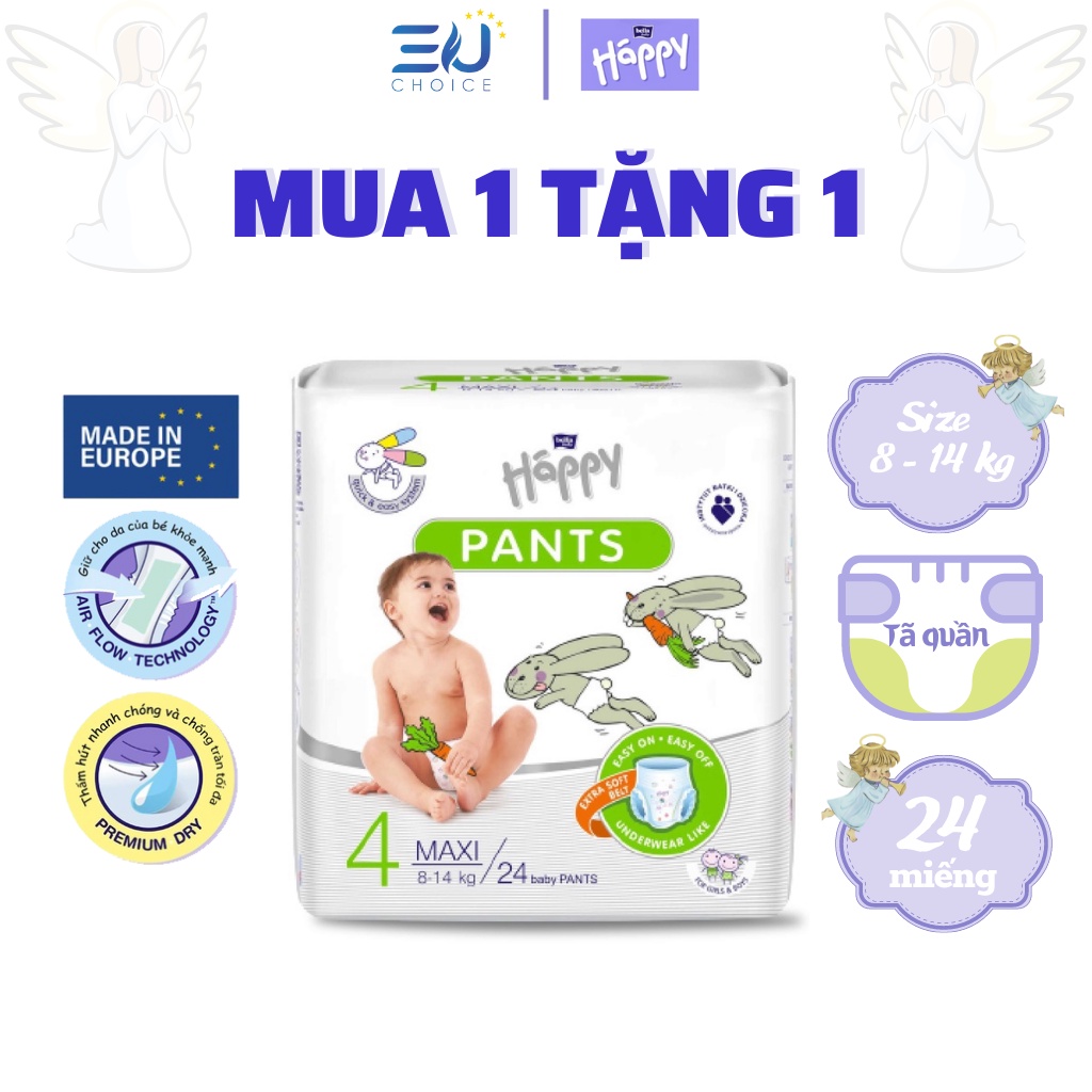 Bỉm quần cao cấp BELLA HAPPY nhập khẩu Pháp 24 miếng cho bé 8-14 kg thoáng mát, thấm hút, chống tràn