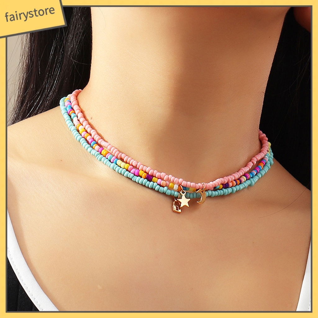 Set 3 Vòng Cổ Choker Bằng Hạt Hình Ngôi Sao Mặt Trăng Thân Thiện Với Da