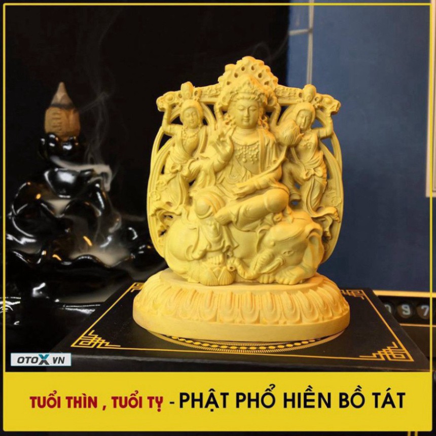 Tượng gỗ để xe ô tô phật Phổ Hiền Bồ Tát bằng gỗ Hoàng Dương - TẶNG 1 VÒNG ĐEO TAY - ĐÚNG MẪU - HÀNG THẬT TẠI X