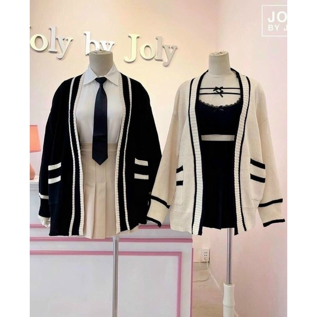 Cadigan len Nữ chạy viền có túi Ulzzang