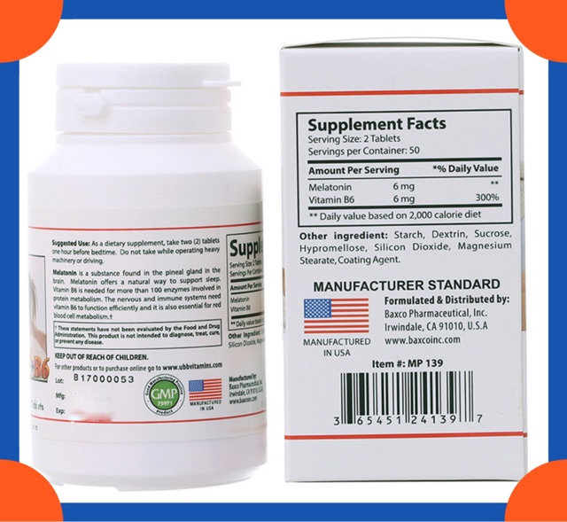 VIÊN MELATONIN B6 UBB HỖ TRỢ NGỦ NGON hộp 100v