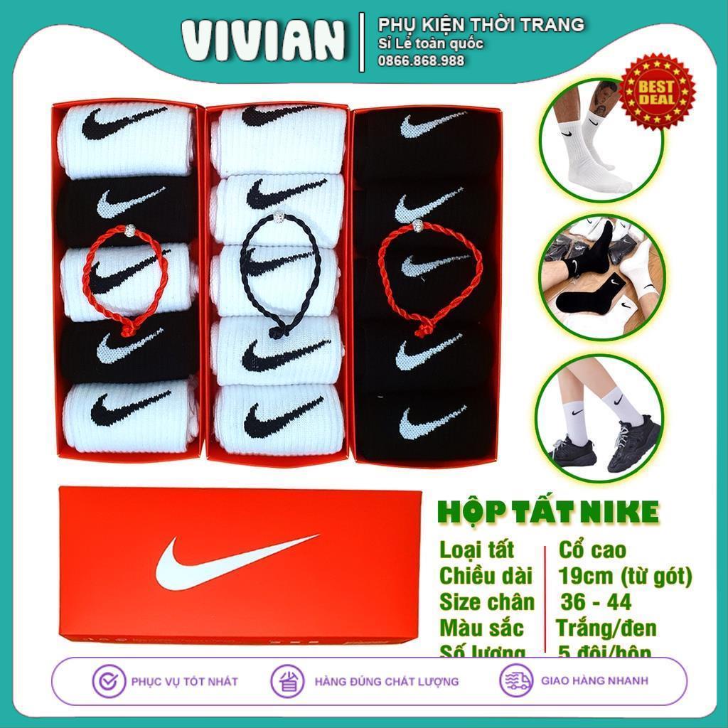 Vớ NIKE Cổ cao [ Hộp 5 đôi ] Tất dệt kim cao cổ, Hàng Cotton dày dặn, kháng khuẩn, thấm hút mồ hôi