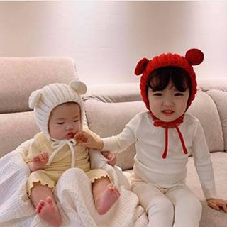 NÓN LEN GẤU CỘT DÂY KUTE CHO BÉ Len37