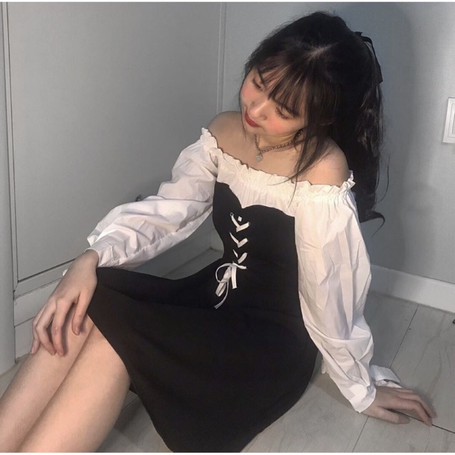 (SẴN- CLIP THẬT) Đầm dự tiệc trễ vai đen tay dài bẹt vai hot tiktok | BigBuy360 - bigbuy360.vn