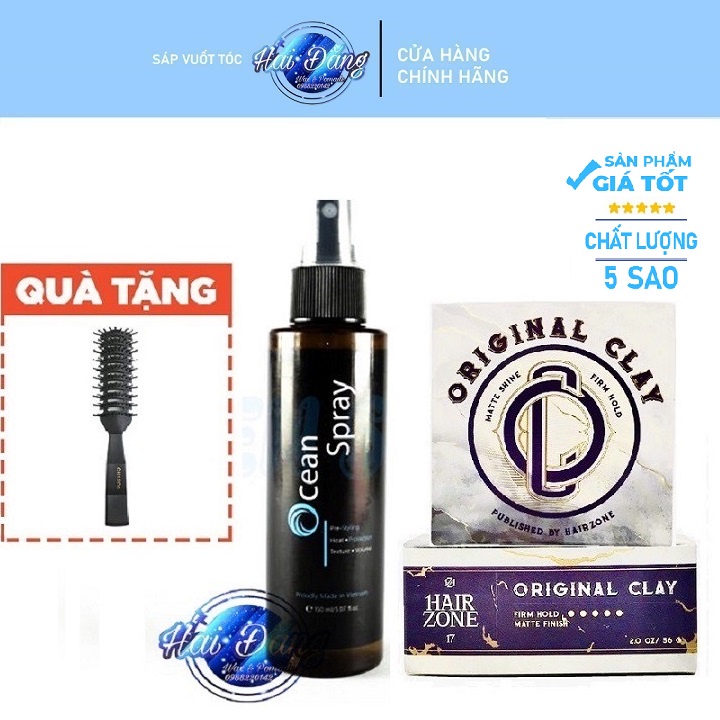 [CHÍNH HÃNG-TẶNG LƯỢC] COMBO Sáp vuốt tóc Original Clay + Xịt tạo phồng Ocean Spray 120ml