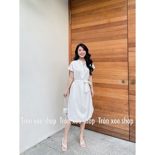 Đầm sm cổ trụ phong cách vintage sọc hiện đại tronxoeshop