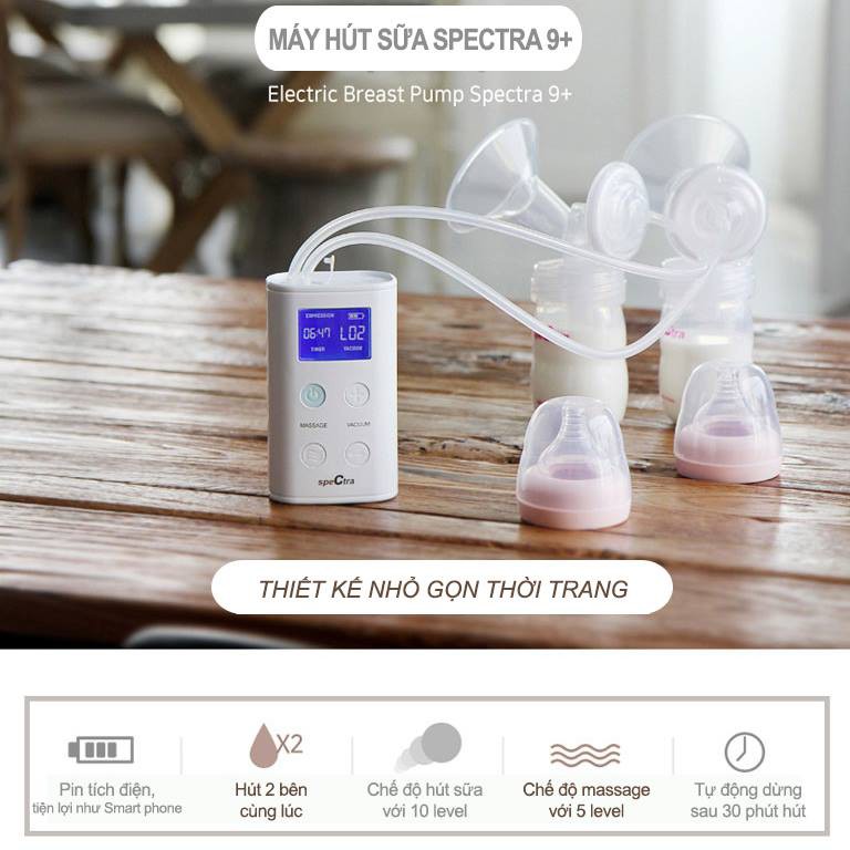 Máy Hút Sữa Spectra 9PLUS Thiết Kế Nhỏ Gọn, Pin Tích Hợp, Nhịp Hút Sữa Ổn Định, Có Kích Sữa Và Massage