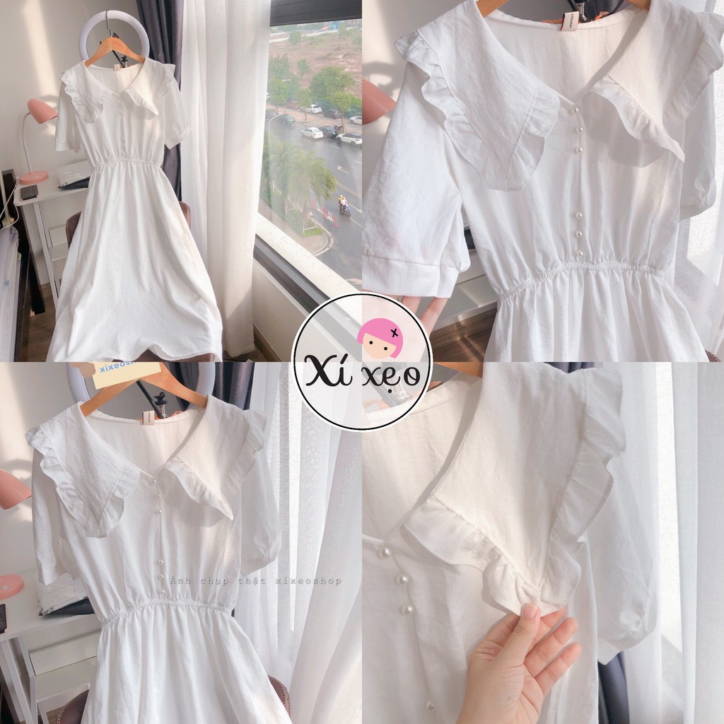 Váy trắng, đầm nữ babydoll dáng dài phong cách tiểu thư Hàn Quốc xixeoshop - V45