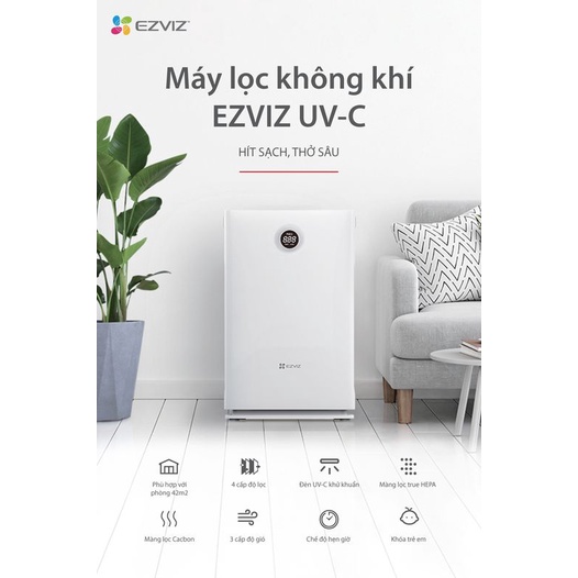 Máy lọc không khí EZVIZ UV-C bao phủ 42m vuông, lọc bằng tia cực tím và than hoạt tính