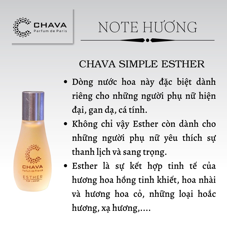Nước Hoa Nữ, Nước Hoa Lăn CHAVA ESTHER 12ml Chính Hãng Theo Tiêu Chuẩn Pháp