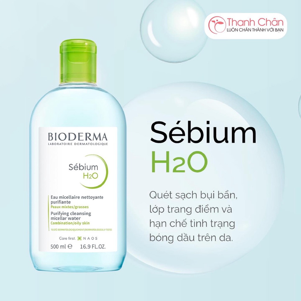 Nước tẩy trang Bioderma H2O 100ml-500ml, cho da dầu mụn, nhạy cảm