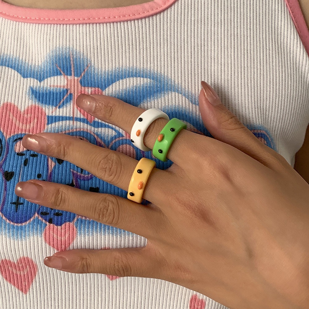 Nhẫn Nhựa Resin Bản Rộng Hai Mặt Họa Tiết Chú Ếch Thời Trang