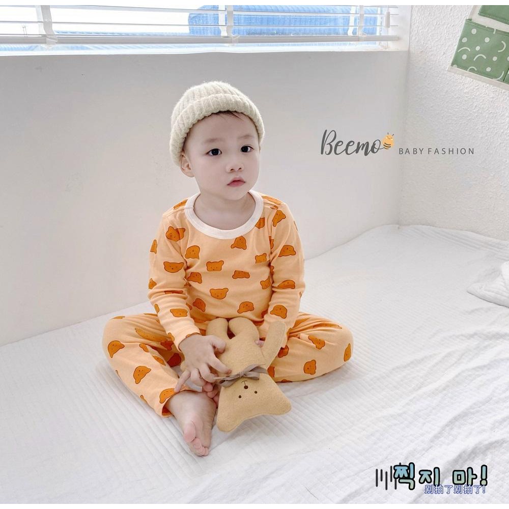 Bộ bozip bé trai dài tay in hình gấu dễ thương thích hợp mặc nhà và đi ngủ