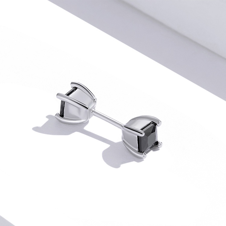 Khuyên tai BAMOER SCE1325 bạc 925 đính đá Zircon hình vuông màu đen trang sức quà tặng thời trang cho nữ