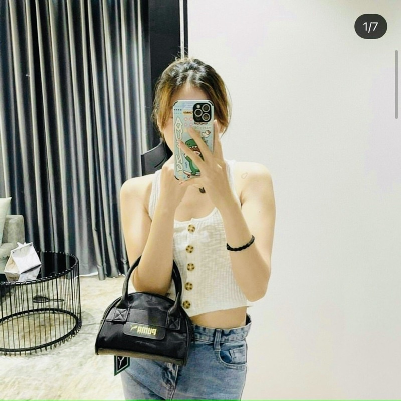 TNS - Túi xách nữ Pumia prime Classics Mini grip bag-trắng chữ hồng