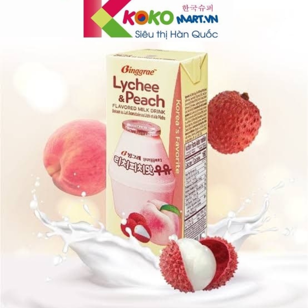 Sữa Binggrae Hàn Quốc vị vải đào 200ml