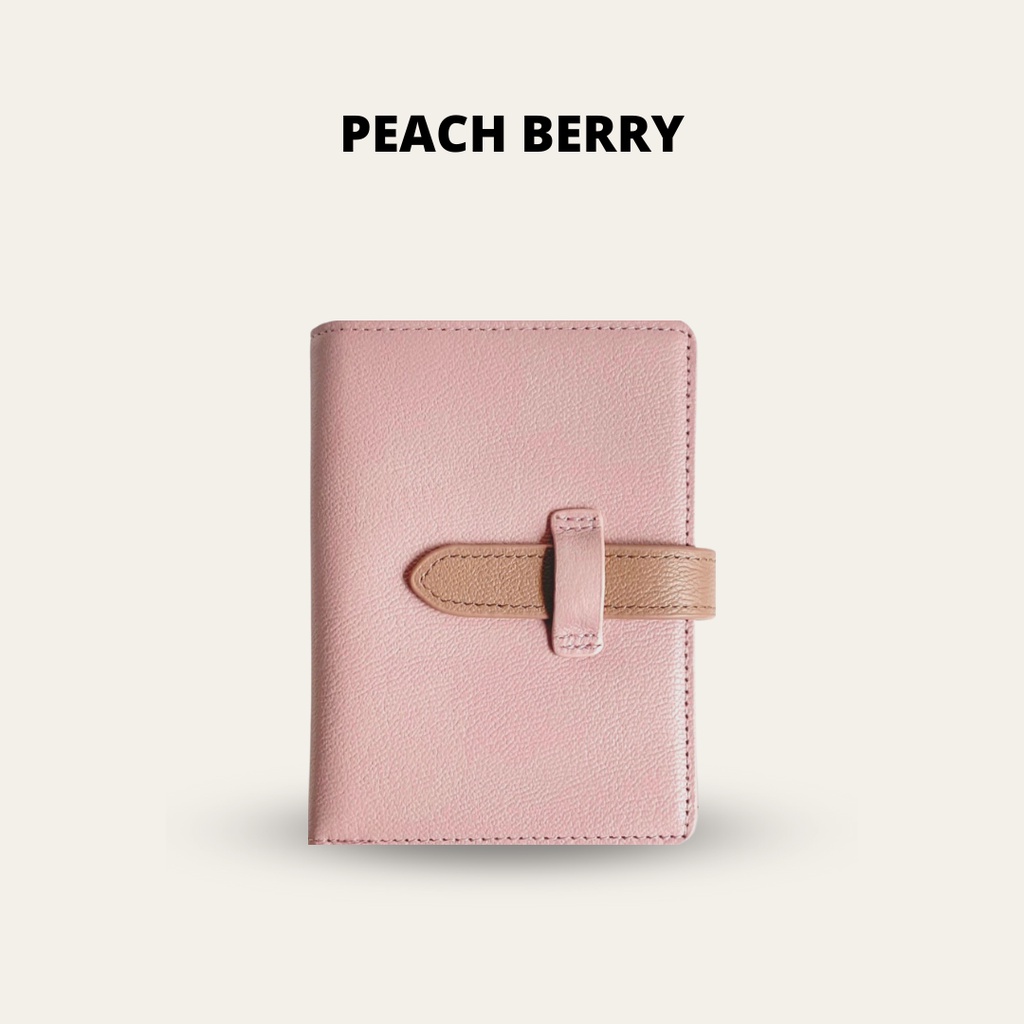 Ví Vuông Peach Berry da thật ngắn màu pastel
