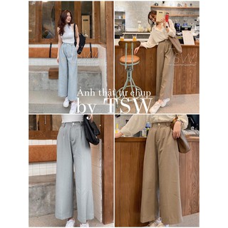 Quần culottes suông ống rộng cạp cao kẻ zigzac (Ảnh thật)