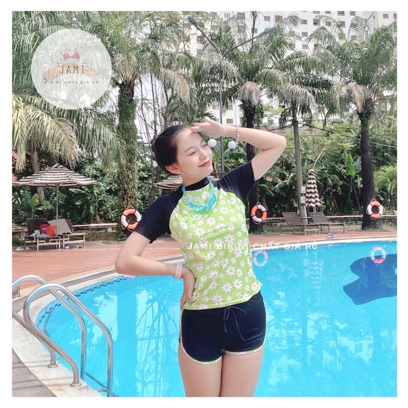 [Mã WASKT410K giảm 10K đơn 50K] Đồ bơi nữ kín đáo tay ngắn hoa cúc xanh quần đùi đồ bơi học sinh - atd38 | BigBuy360 - bigbuy360.vn