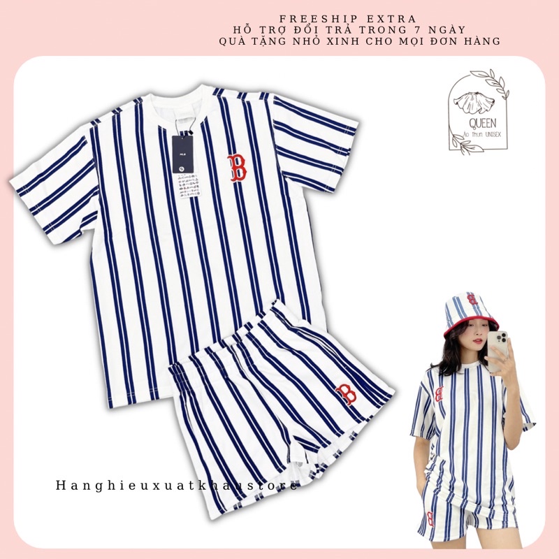 Áo thun MLB BOSTON T-SHIRT Nam Nư Trắng có short nữ phối cùng