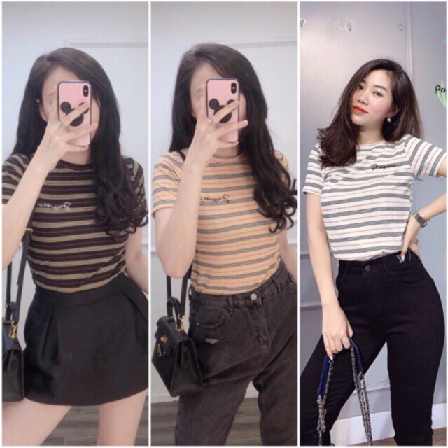 ❤️FREESHIP❤️ Áo Phông Nữ Tay Ngắn Kẻ Sọc Chất Vải COTTON 100% Hàng Cao Cấp Siêu Mát