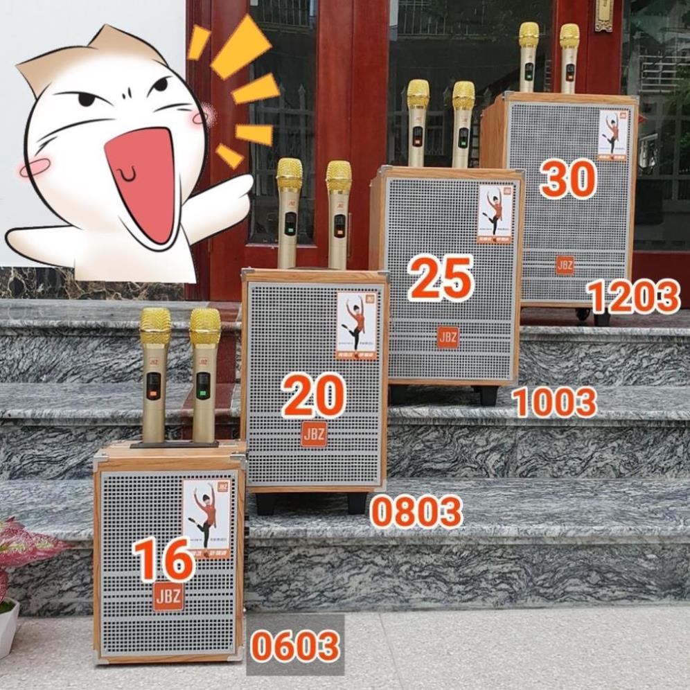 Loa kéo karaoke di động JBZ 0603 bas 1.6 tấc   kèm 2 micro nhôm UHF không dây