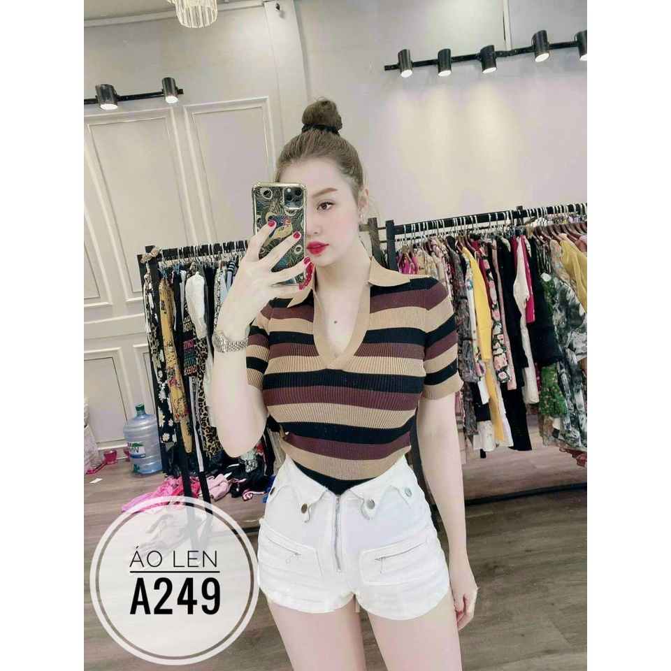 (60-90KG) Áo len sọc A249  Chất liệu: vải len&lt;br&gt;Màu sắc: sọc vàng - sọc đen - sọc nude