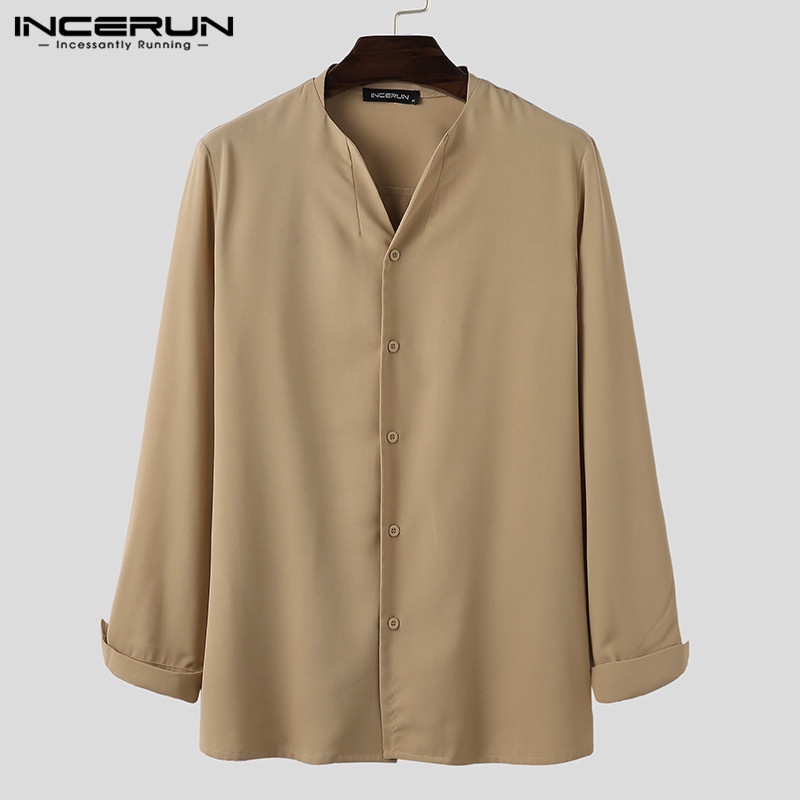 Áo Sơ Mi Nam Dài Tay Cổ Chữ V Cài Nút Thời Trang