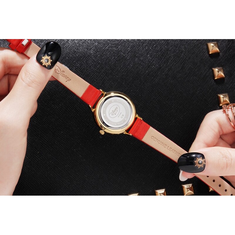 Mickey Mouse Women Luxury Bling Crystal Rhinestone Disney Quartz Watch Ladies Fashion Dây da hợp thời trang Không thấm nước