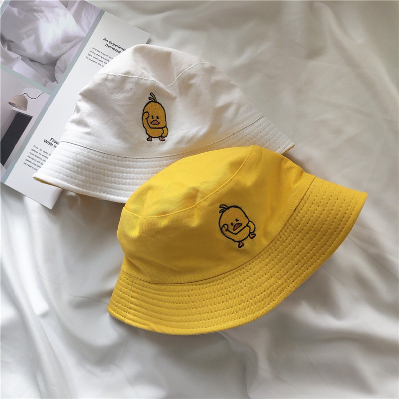 Nón tai bèo hai mặt họa tiết vịt vàng nhỏ phong cách Nhật Bản thời trang thu xuân dễ phối đồ dành cho nam và nữ