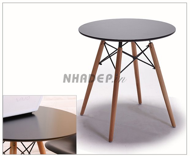Bàn Tròn Cafe bàn Eames Chân Gỗ Đan Sắt Màu Đen, Trắng