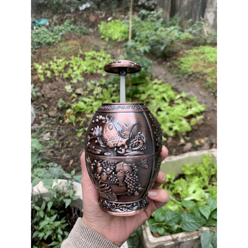 Lọ đựng tăm cao cấp hàng đẹp - Lọ tăm hợp kim hoàng gia mạ vàng hoa văn tân cổ điển