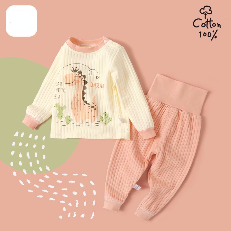 Bộ Đồ Ngủ Tay Dài Chất Liệu Cotton Giữ Ấm Thời Trang Xuân Thu Cho Bé