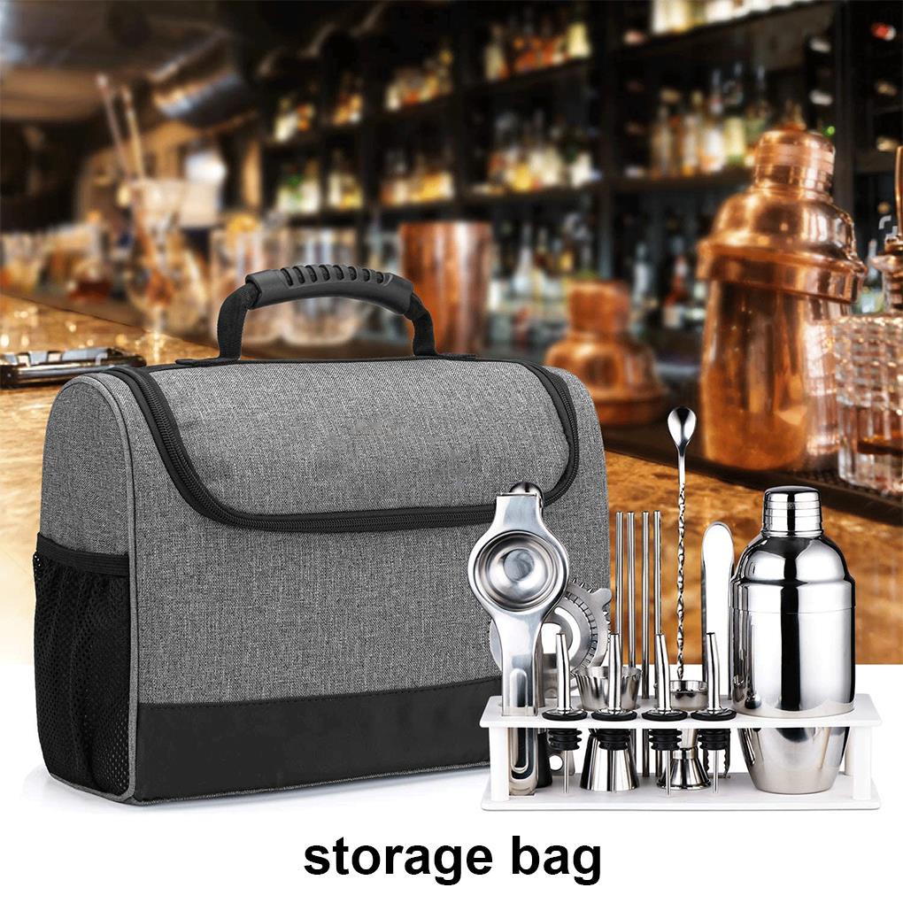 [Coco] Portable Bartender Kit Bag Storage Pouch with Side Pockets Drink Bottle Spoon Pourer Case Kitchen Organizer