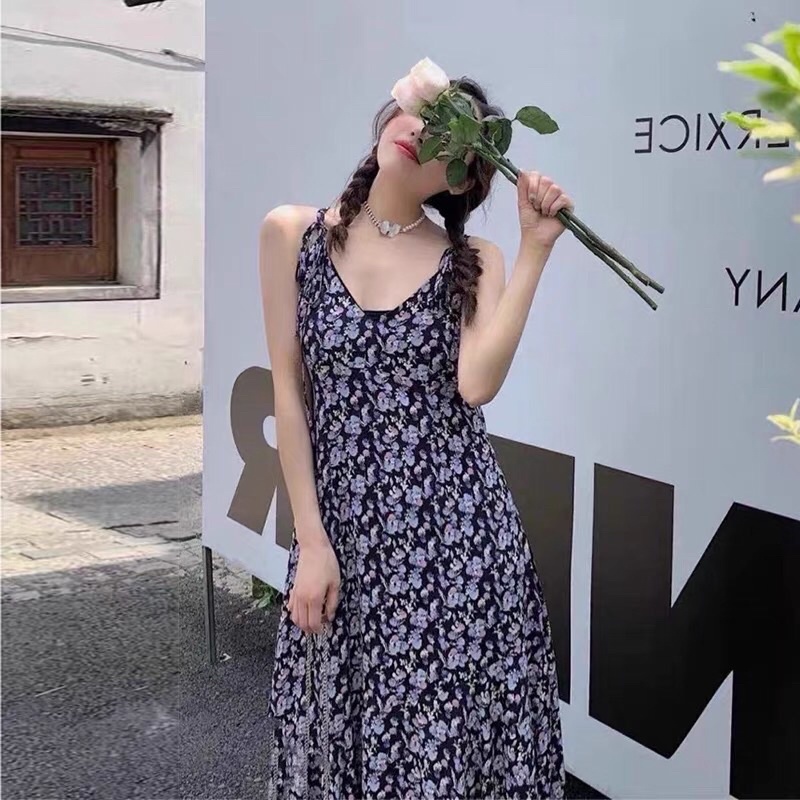Đầm 2 dây hoa tím Peacebird
