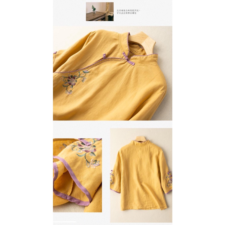 Áo Sơ Mi Vải Lanh cotton Tay Lửng Thêu Họa Tiết Dân Tộc Phong Cách retro Mẫu Mới 2022 m-4xl