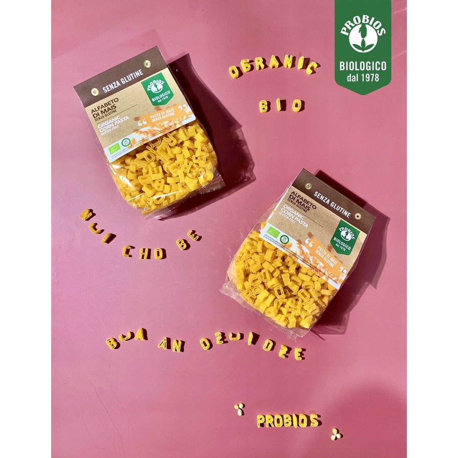 Nui Hữu Cơ Cho Bé Hình Chữ 400g ProBios Organic Corn Pasta Alfabeto Gluten Free
