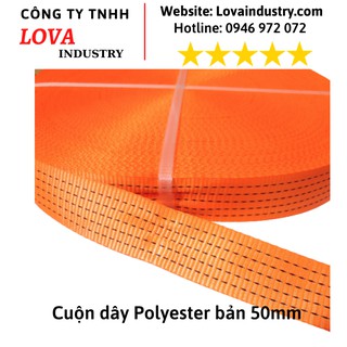 Cuộn dây đai vải dệt bản 50mm polyester màu cam buộc hàng, cuộn 20 mét 30 mét 50 mét 100 mét