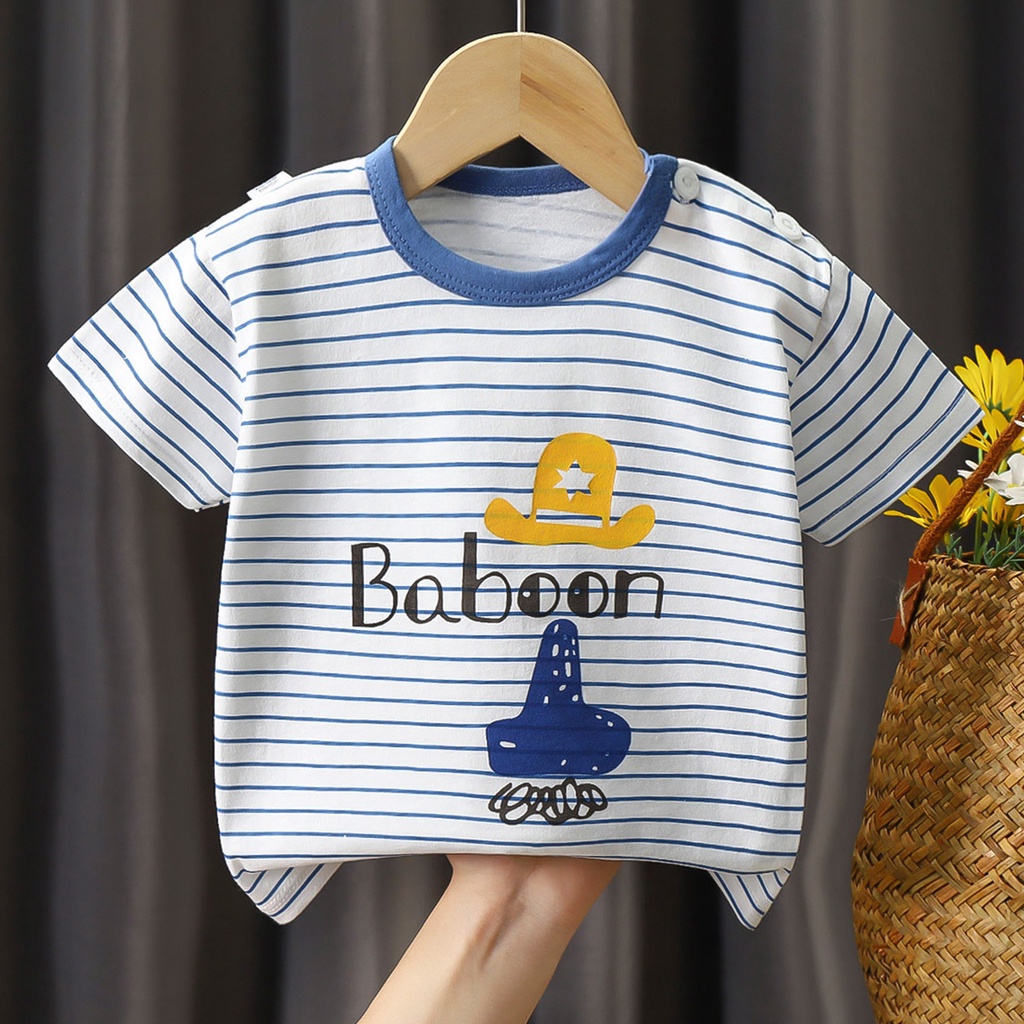 Áo thun SANITKUN 100% cotton tay ngắn in họa tiết hoạt hình phong cách Hàn Quốc thời trang mùa hè cho bé trai và gái