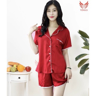 Bộ pijama mặc nhà cộc tay quần đùi chất lụa satin sang chảnh free size