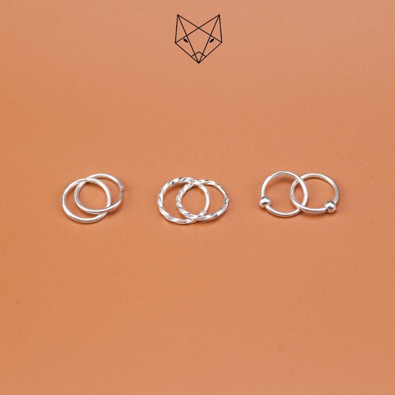 Set Combo 3 Đôi Khuyên Tai Bạc Ta CaoBac Silver Cho Nam Nữ Basic Unisex Hình Tròn Xoắn
