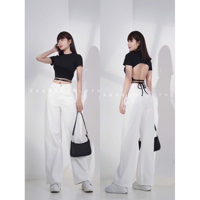 Áo ngắn tay hở lưng buộc eo sexy 💫💫💫ch  thun lụa co dãn mạnh