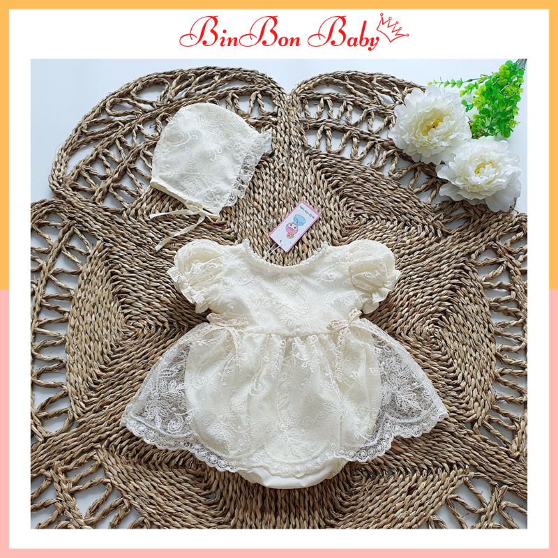 Body váy cho bé gái BINBON BABY Bodysuit hoa ren cổ ngọc cho bé