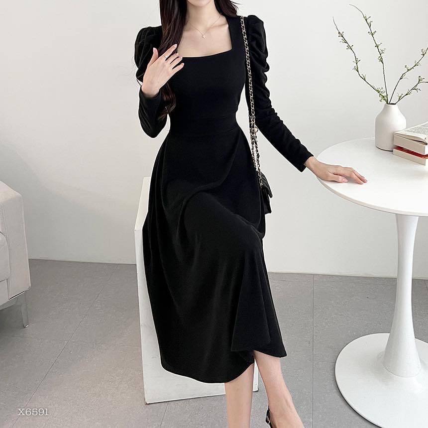 ĐẦM MIDI NHUNG CỔ VUÔNG